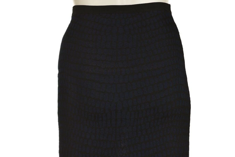 Sin título Womens Skirt Size XS Black Blue Printed Pencil Below Knee Career Foto 3 de 4