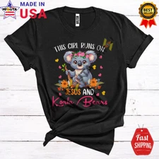 Girl Runs On Jesus And Koala Bears, Adorable Flowers Floral Animal Lover T-Shirt