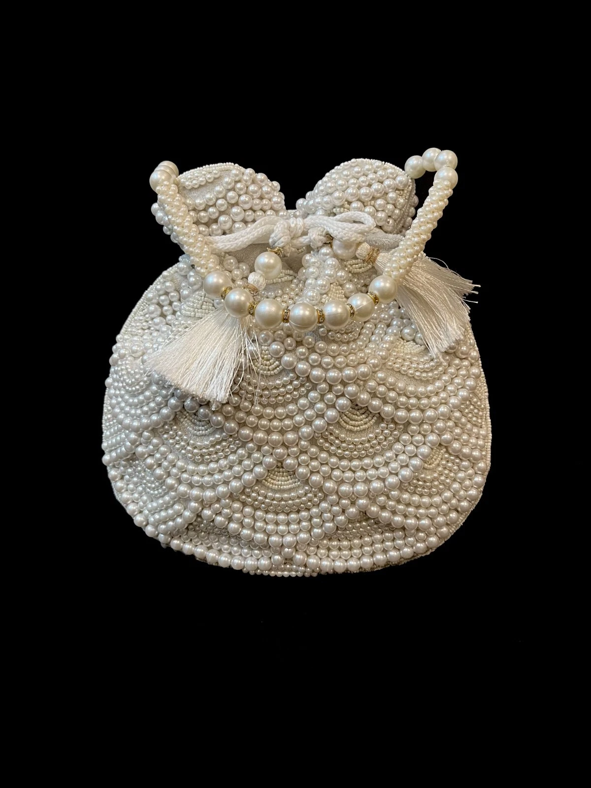 OFF WHITE Borsa Potli di design colore bianco sporco fatta a mano perla