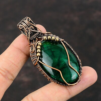 Green Fire Labradorite Jewelry Copper Bestie Gift Wire Wrapped Pendant 2.68''