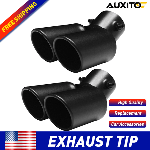 Black Dual Exhaust Tip 2.4" Inlet 2.5" Outlet Stainless Steel Bolt On Universal - Picture 17 of 19