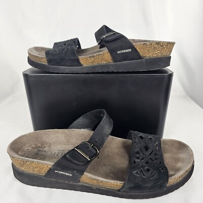 Mephisto Black Leather Dual-Strap Slide Sandals Mephisto Slide Casual Sandals for Women for sale | eBay main image 2