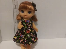 Doll Clothes made to fit 12"  Baby Alive Doll - Dress/ hair bow-   E6