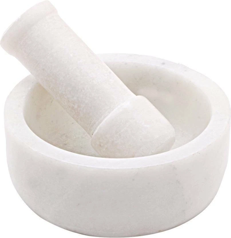Anupam Enterprise Hand Made White Marble Imam Dasta, Mortar and Pestle Set of 1