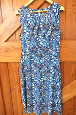 TORY BURCH Dress, Size 10.   Blue/White Stretch Silk Blend.   Excellent.