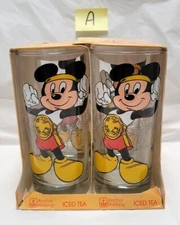 VTG Anchor Hocking Mickey Mouse 15oz Heavy Base Iced Tea Glass Set Of 4 - Lot A