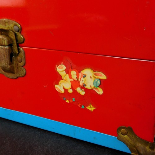 Vintage Red Metal Doll Travel Trunk 10" x 6 1 /2" x 6 " - Picture 2 of 18