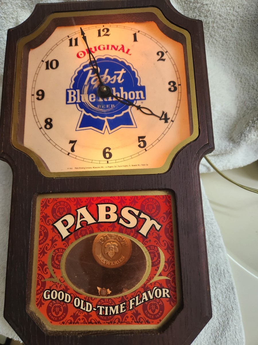 福*店様 Pabst Blue Ribbon 1970's壁掛け振り子時計　ライ Rare-VTG Pabst Blue Ribbon Clock Light w/Pendulum Motion | eBay
