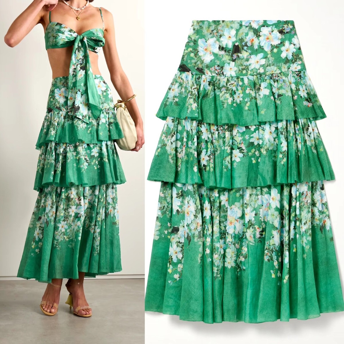 【Zimmermann】Everley tiered floral-print ramie maxi skirt Zimmermann Everley tiered floral-print ramie maxi skirt AU 2