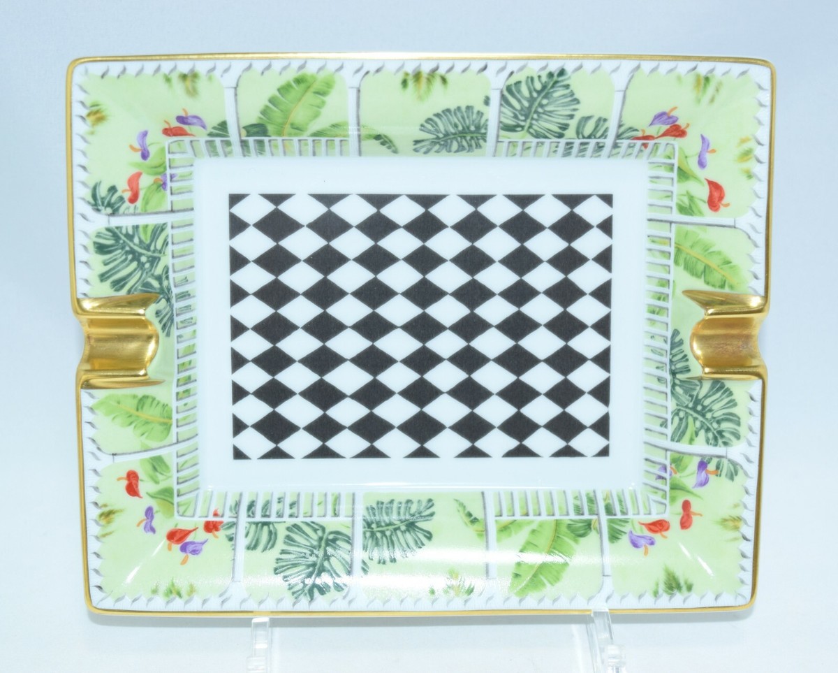 Hermes Checker Change tray Green Vintage Ashtray Porcelain