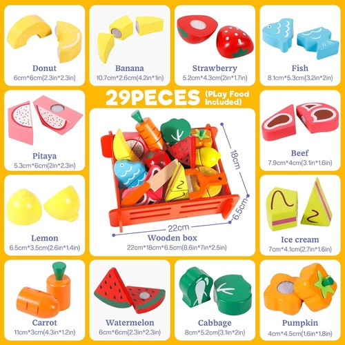 Frutas y Verduras Juguete, Accesorios Cocina Juguetes de Madera, Comiditas de - Imagen 2 de 7