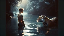 Digital Image Picture Photo Pic Wallpaper AI ART Background Man and Tiger