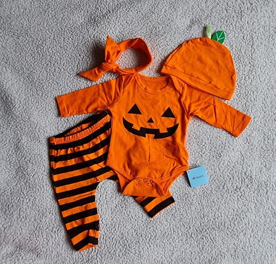 Baby Mädchen Kürbis Halloween 4-teiliges Set Alter 0-6 Monate Brandneu mit Etikett