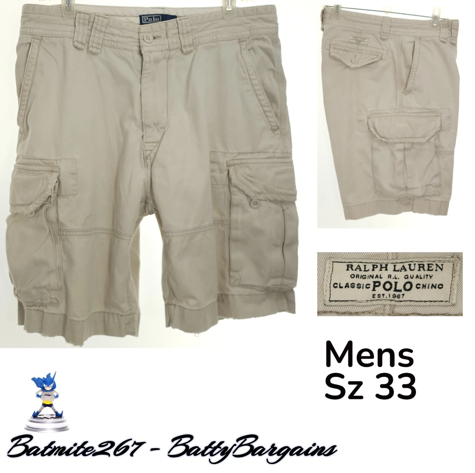 VINTAGE Polo Ralph Lauren Mens Sz 33 Classic Chino Beige Cargo Adult Shorts VTG