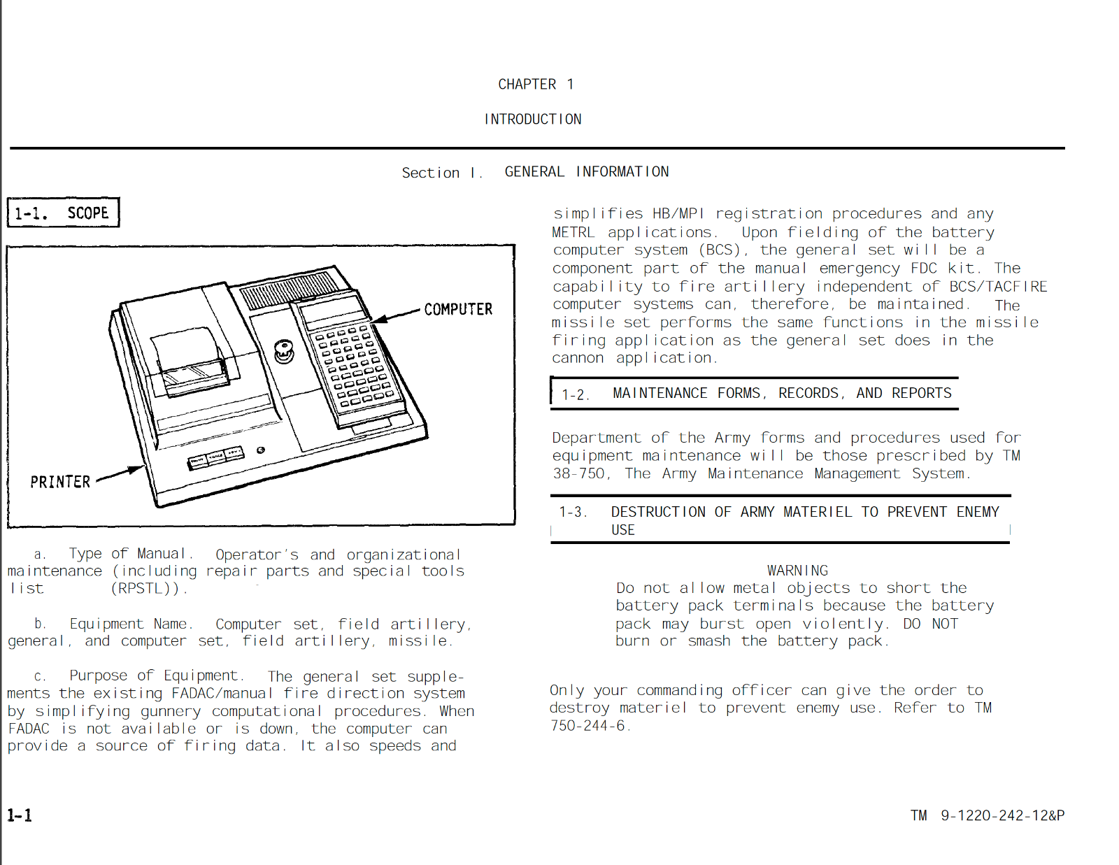157 Page TM 9122024212&P COMPUTER SET FIELD ARTILLERY MISSILE On