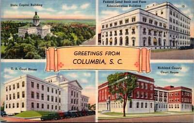 Linen Postcard Multiple Views Greetings From Columbia, South Carolina