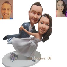 Custom Made Wedding Cake Topper Clay Hand Made Bride and Groom Dancing Figurine