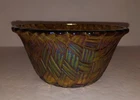 Vintage Amber Iridescent Carnival Glass Small Dish Bowl basket weave exterior