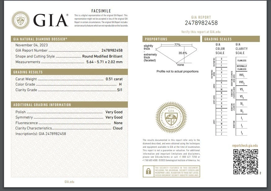 GIA CERTIFIED 0.51 Ct Natural Loose Diamond Round Modified Brilliant Cut 5 mm - Image 2 of 4