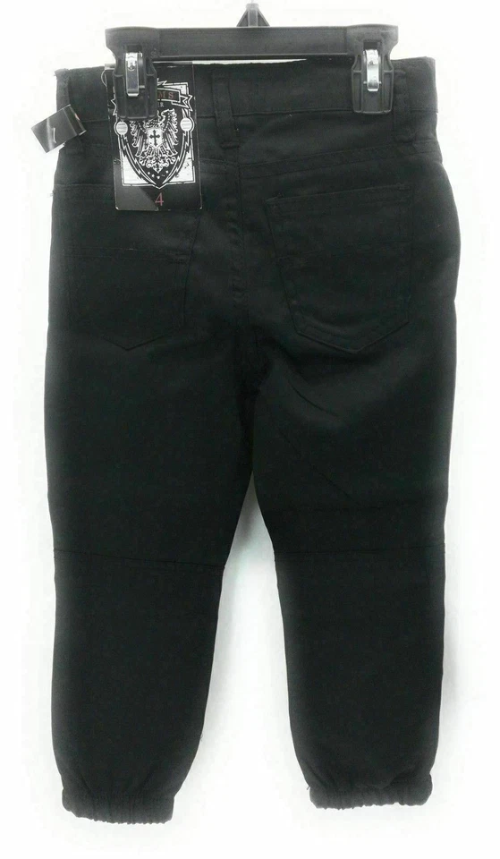 Chams Boys Black Jogger Pants Elastic Waist Casual Zipper Fly 4 Zippers Button - Image 2 of 4