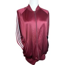 Vintage 70s Zip Up Track Jacket Maroon with Grey Stripes sz L