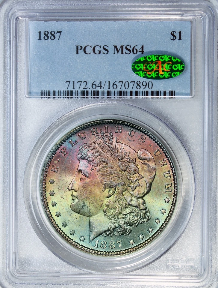 1887-P PCGS MS64 CAC MORGAN $ - STUNNING SPECTRUM - RAINBOW EXAMPLE (VIDEO) - Image 3 of 4