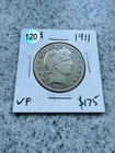 1911p Barber Half Dollar 50C 90% Silver, 30% Below Greysheet Bid See Description