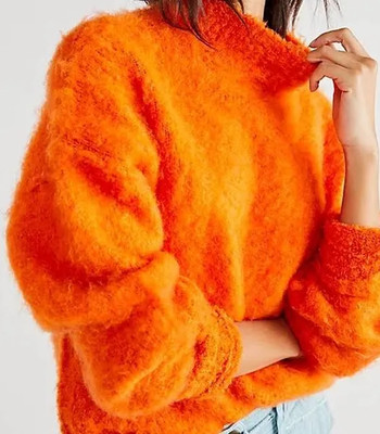 Free People Small Fireside Tunic Orange Fuzzy Sweater