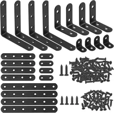 Glarks 134Pcs Black Corner Brace Set, 24Pcs L Shape Bracket and Flat 