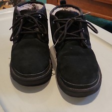 UGG Women's Black Suede Ankle Bootie Faux Fur Lined Lace Up