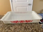 Vintage Pyrex Friendship, Red Birds, Milk Glass 9 X 13 X 2 Lasagna /cake Pan
