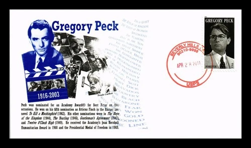 US COVER GREGORY PECK LEGENDS OF HOLLYWOOD FDC PANDA THERMOGRAPHED CACHET
