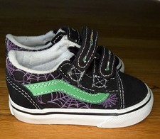 Vans Niño Pequeño 4.5 Telaraña Tenis Zapatos Negro Verde Púrpura Halloween Brillo