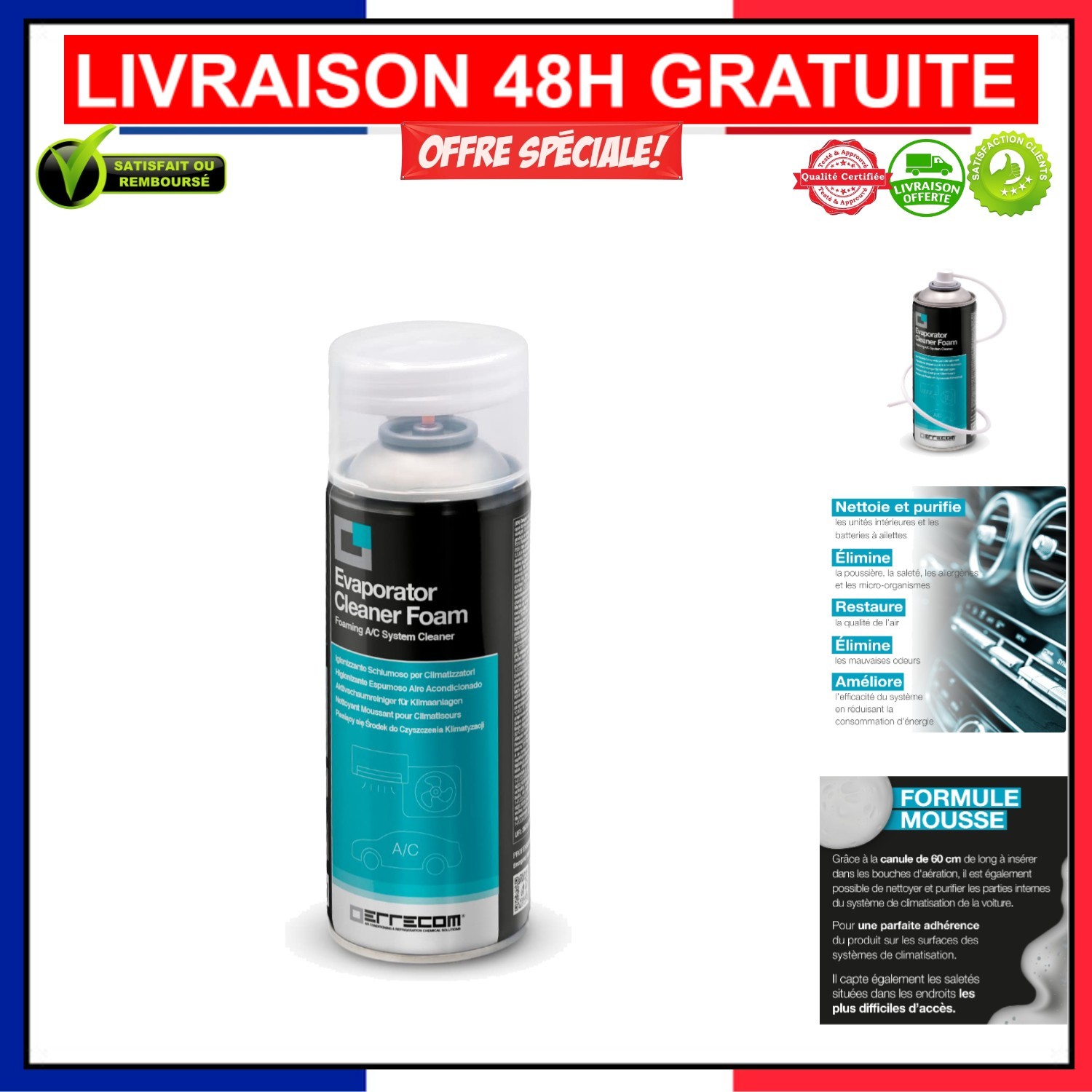 Cleaner Mousse sans parfum spray climatisation pour purifier l'air des filtres de maison