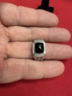 Vintage Men’s SAT 925 Sterling Silver Black Cabochon Ring Size 10.5 Pre-owned