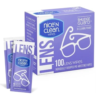 BRANDED Nice 'n Clean SmudgeGuard Lens Cleaning Wipes 100 Total Wipes