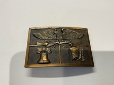 American Heritage Belt Buckle Freedom Eagle Flag Liberty Bell Vtg 70s