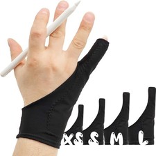 Artist Drawing Gloves - 2 Pack, Palm Rejection for iPad, Black, Fingerless