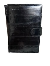 Vintage Black Eel Skin Leather Checkbook Wallet / Organizer Snap Closure