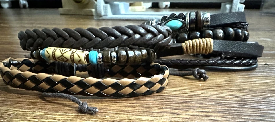 6PCS Retro Punk Braided Western Cowboy Style Bracelets Adjustable Unisex Gifts - Image 4 of 4