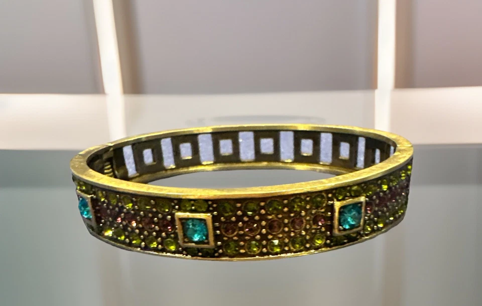 PULSERA BRAZALETE CON BISAGRAS CRISTAL COLOR VERDE Y ROSA BRONCE AZUL HEIDI DAUS DE COLECCIÓN Foto 2 de 4