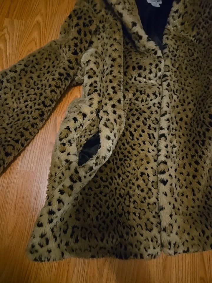 Винтажный Восток 5 искусственного меха гепард леопард животных печати пальто с капюшоном размер M - Изображение 2 из 4