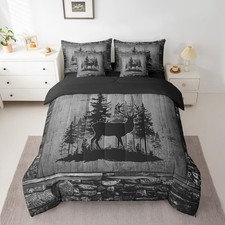 Feelyou Deer Comforter Set Sheets - Queen Size 7 Piece Kids Rustic Hunting