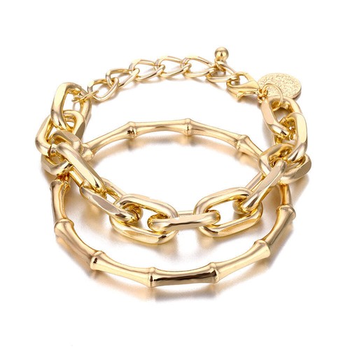 Damen Retro Münze mehrlagiges Armband einfache dicke Kette übertrieben Bambusglied - Bild 2 von 7