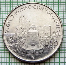 SAN MARINO 1979 50 LIRE, Large Bell - Symbols of the State Series, UNC