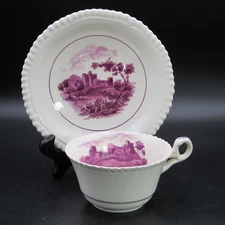 Copeland Spode Cup & Saucer, Caergwle & Threave Castles Mulberry Purple, England