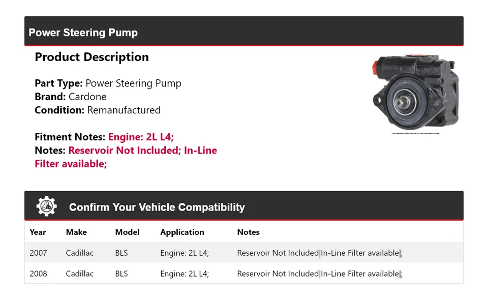 Bomba de direção hidráulica Cardone Cadillac BLS 2L L4 2007-2008 - Imagem 2 de 4