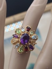 Designer PAJ Multi Gem Gold Vermeil Sterling Silver Ring - Size 4.75