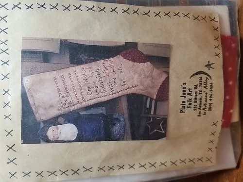 Plain Jane's Folk Art Liberty & Justice Stitchery Stocking  Kit. Uncut