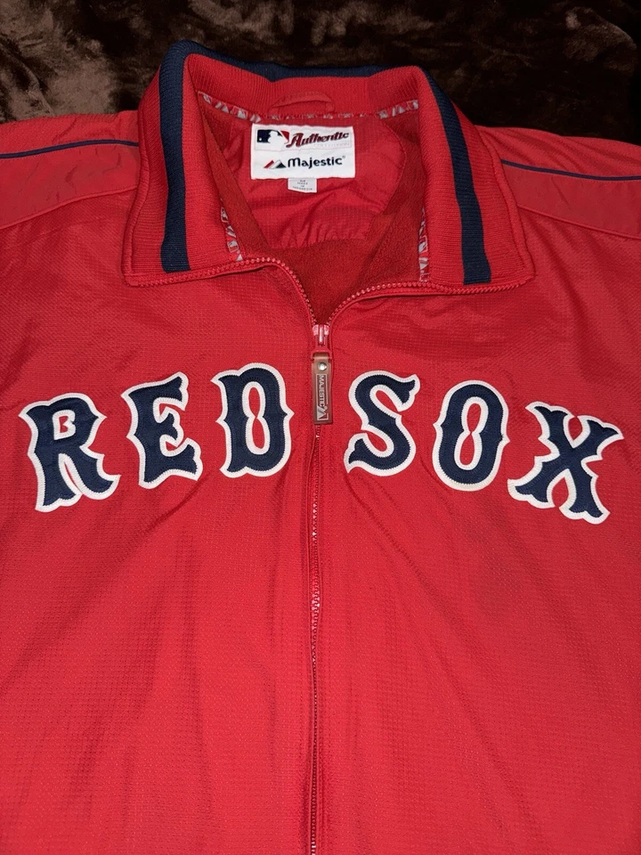 Vintage Majestic Boston Red Sox Bomber Jacket Medium Red Zip Up Dugout Baseball - Image 3 of 4